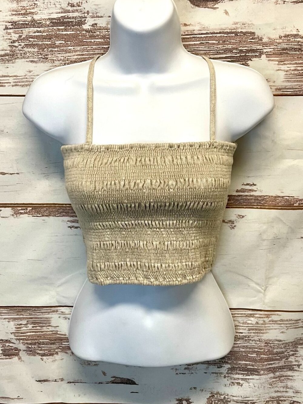 Faithful The Brand Linen Smocked Cropped Tube Top